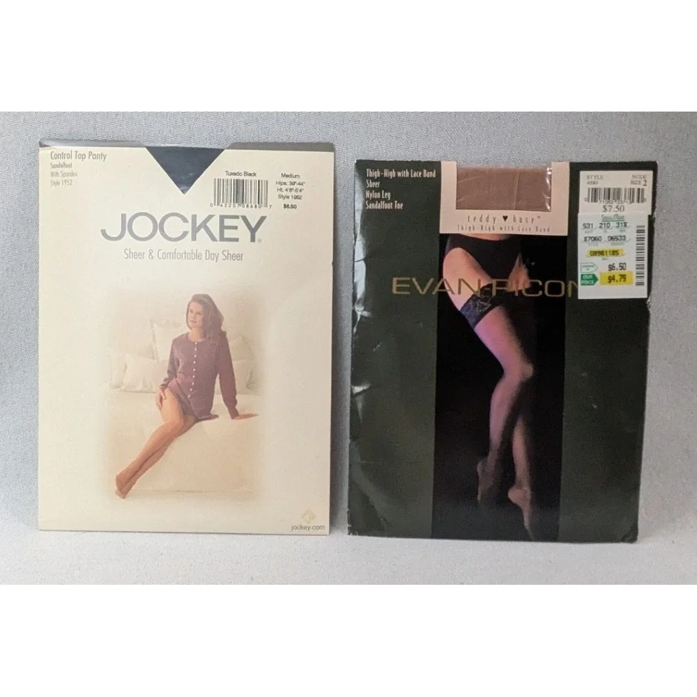 Jockey Evan Picone Hosiery Women M 2 Black Nude NEW Sheer Pantyhose Thigh Highs